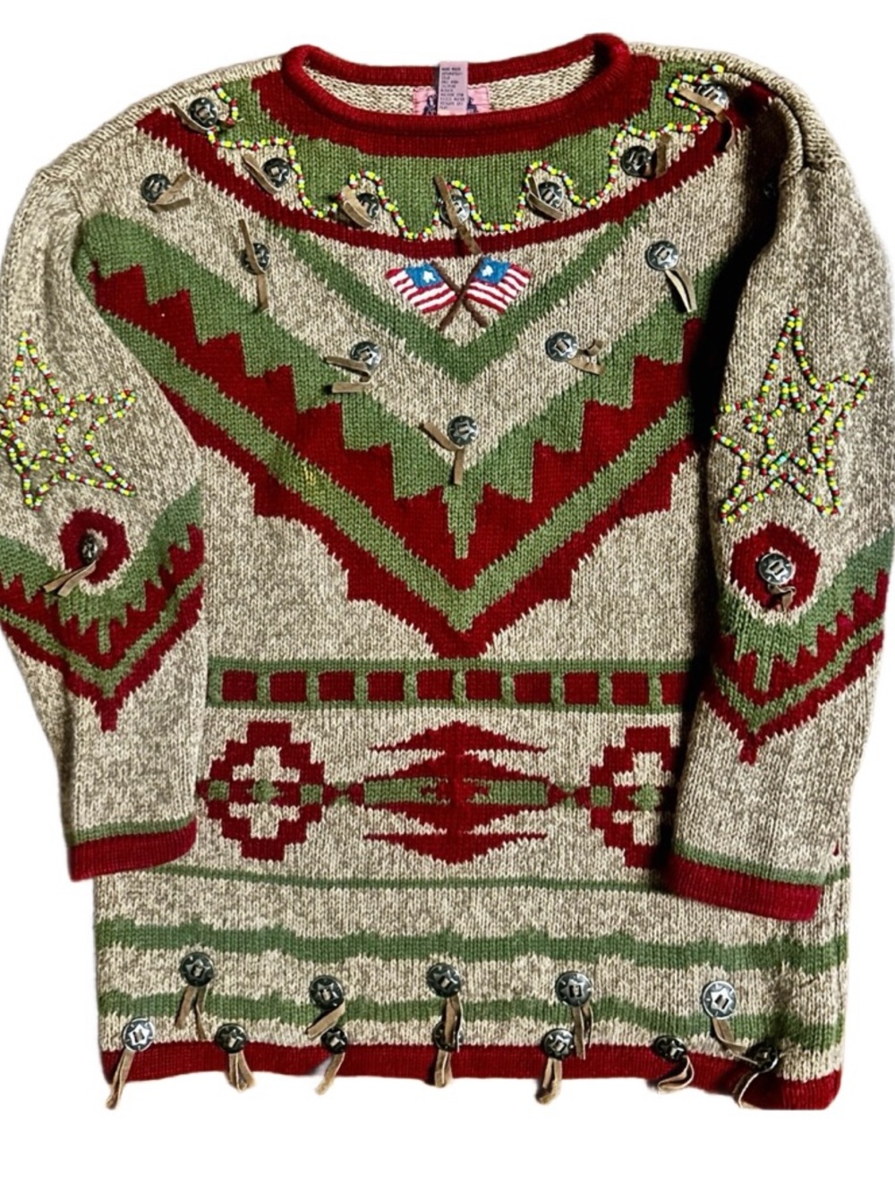 Cambridge Country ~ Large ~ Vintage ~ Southwest W/ Aztec Conchos & Flag Sweater